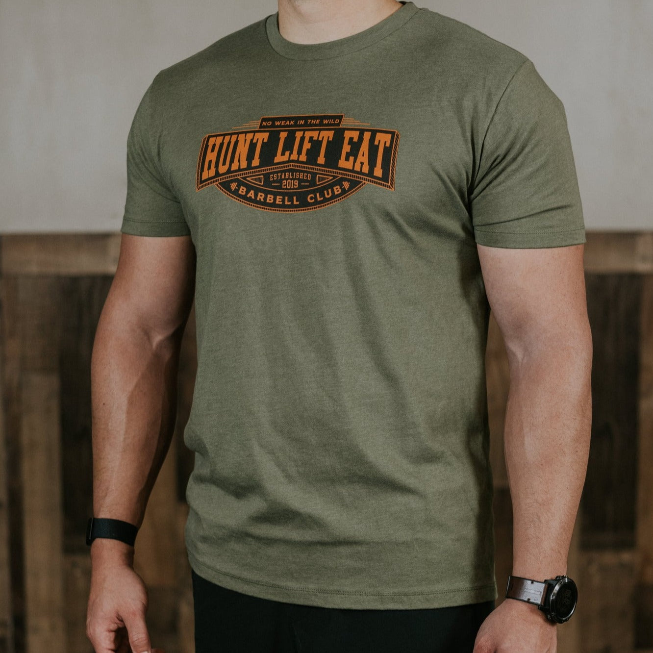 Hunt Lift Eat Barbell Club- T Extra Extra Large / Navy Heather