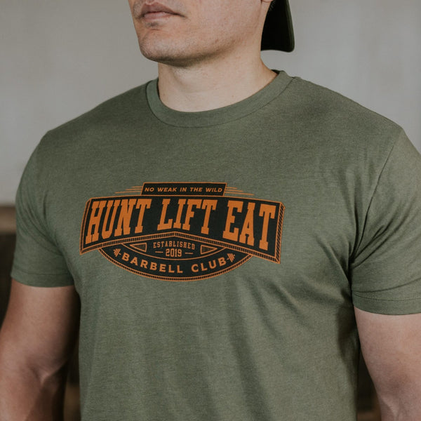 Hunt Lift Eat Barbell Club- T Extra Extra Large / Navy Heather