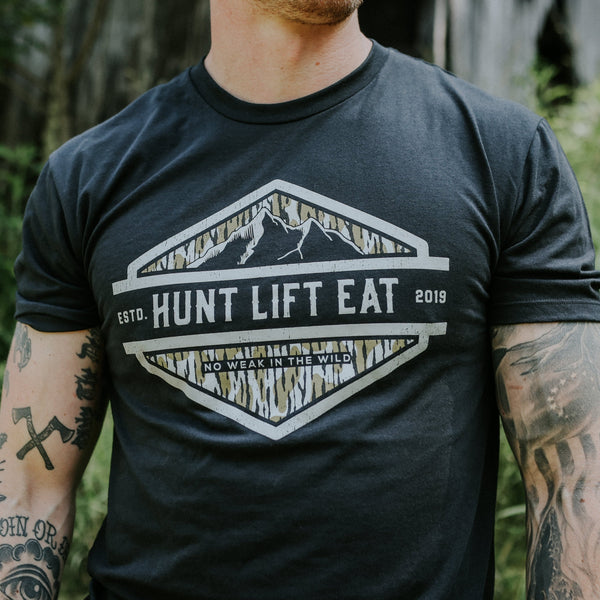 Hunt Lift Eat Barbell Club- T Extra Extra Large / Navy Heather